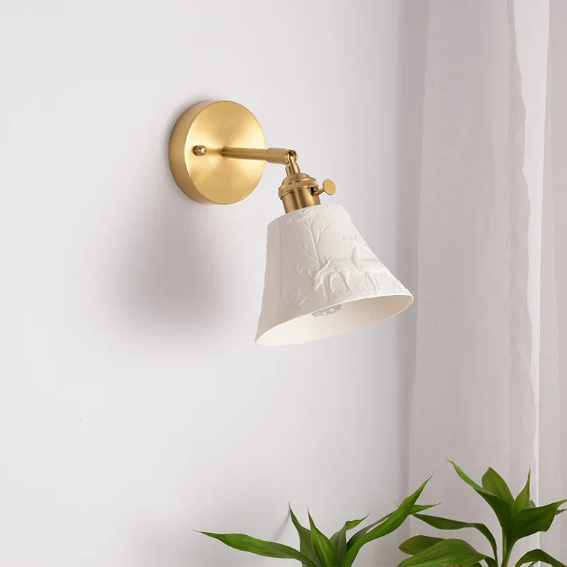 Elk Ceramic LED Wall Sconce, Afralia™ Nordic Copper Pull Chain Mirror Light