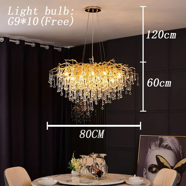 Afralia™ Crystal Teardrop Gold Ceiling Chandelier for Elegant Living Room Bedroom Dining Kitchen