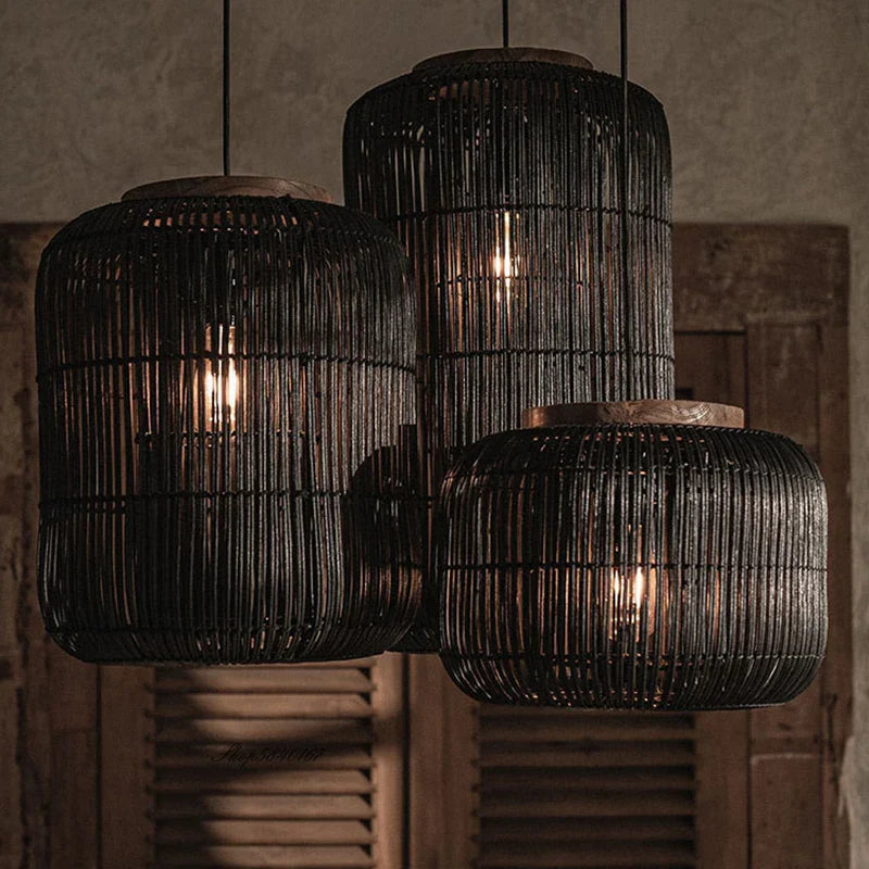 Afralia™ Japanese Rattan Pendant Light: Vintage Wabi-sabi Lighting for Home Living and Dining Room