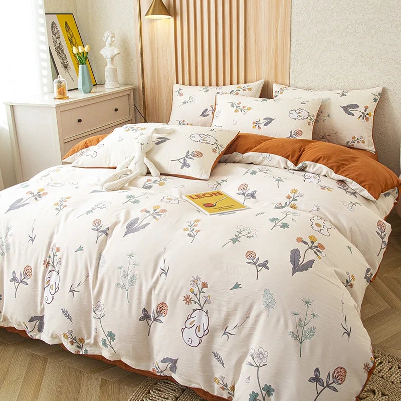 Afralia™ Flower Printed Washed Cotton Duvet Cover, Single/Queen/King Sizes