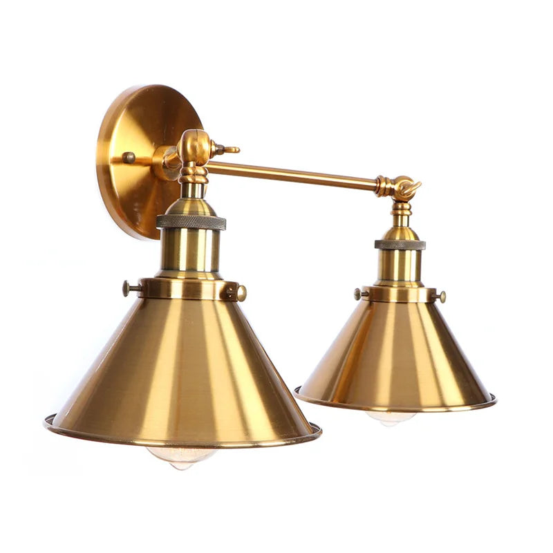 Afralia™ Industrial Vintage LED Wall Light 2 Heads Gold Iron Loft Lamparas De Pared