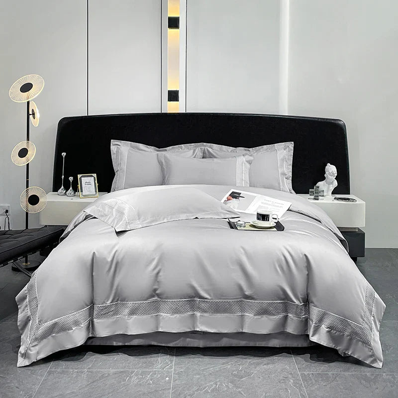 Afralia™ Luxury Embroidery Egyptian Cotton Bedding Set - Soft Silky Quilt Cover & Sheet