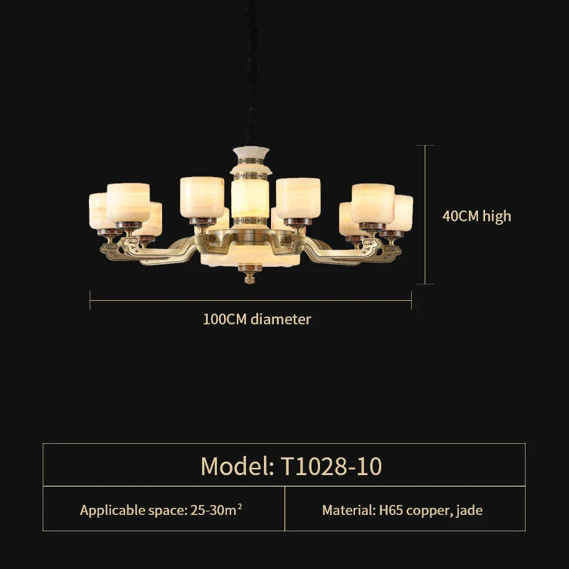 Afralia™ New Chinese Style Chandelier Living Room Light Restaurant Modern Jade Villa Large Pendant Light