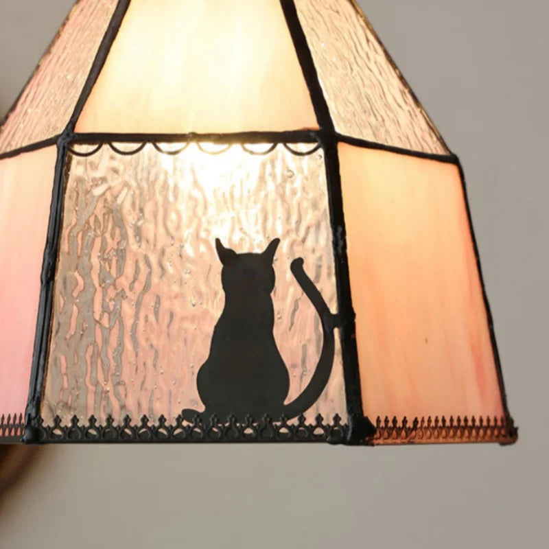 Afralia™ Tiffany Glass LED Pendant Lamp Walnut Knob Switch Vintage Hanging Light