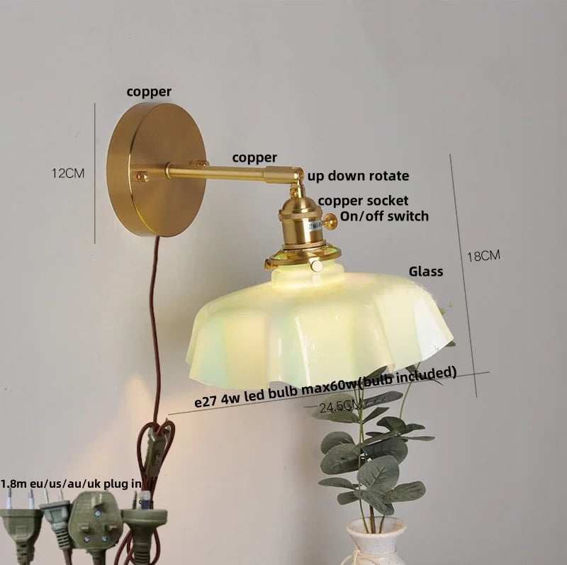 Afralia™ Nordic Yellow Glass Wall Sconce Up Down Rotation LED Lamp