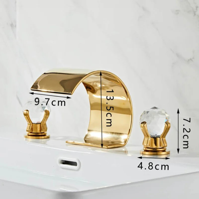 Afralia™ Gold Crystal Handle Bathroom Faucet - Widespread Brass Sink Tap