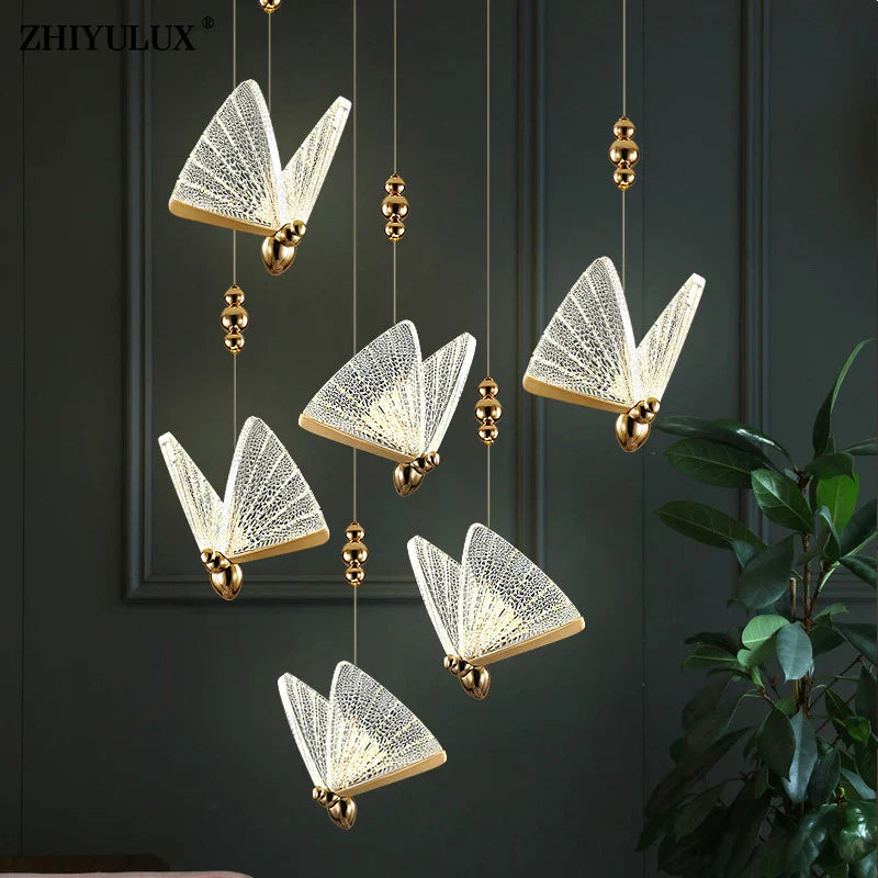 Afralia™ Modern Butterfly Chandelier Lighting for Living Room, Staircase, Bedroom - Indoor LED Lamps