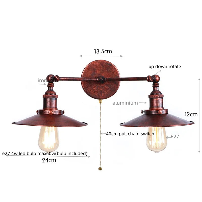 Afralia™ Vintage LED Wall Light - 2 Heads Industrial Loft Lighting