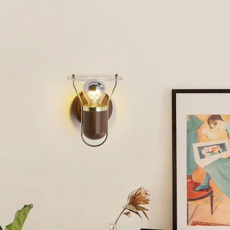 Afralia™ Japanese Walnut Wood Wall Lamp with Zipper Switch for Bedroom or Hallway