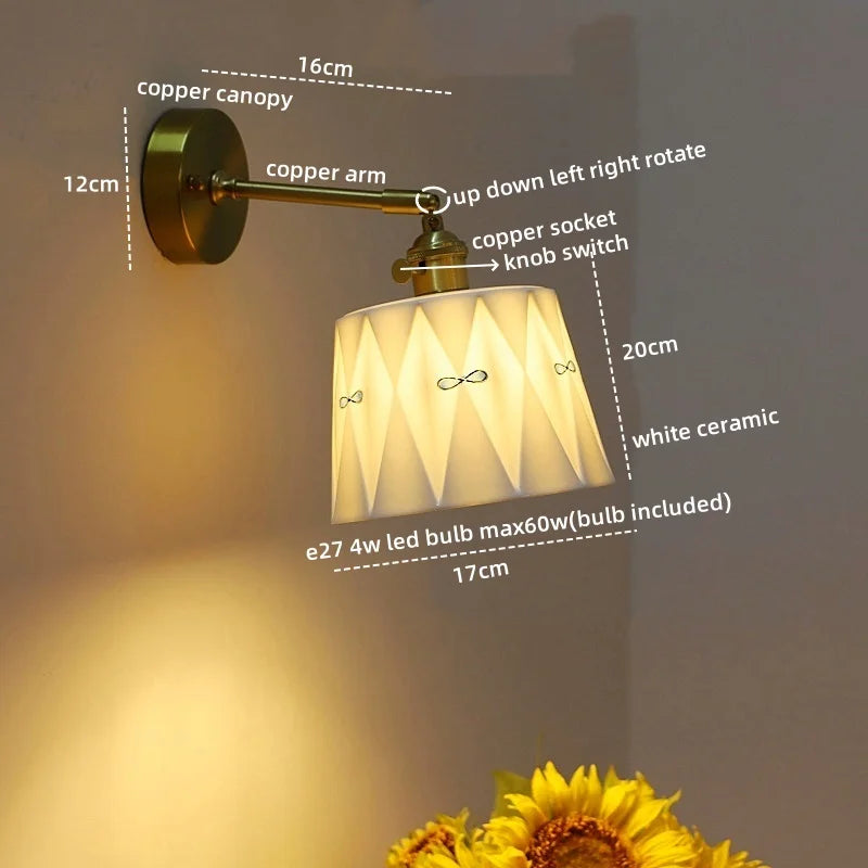 Afralia™ Ceramic Hand-painted LED Wall Light, Pull Chain Switch, Modern Bedside Lamp