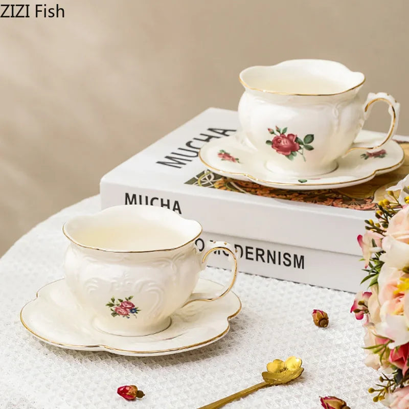 Afralia™ Ceramic Tea Set Dining Table Elegant Floral Collection