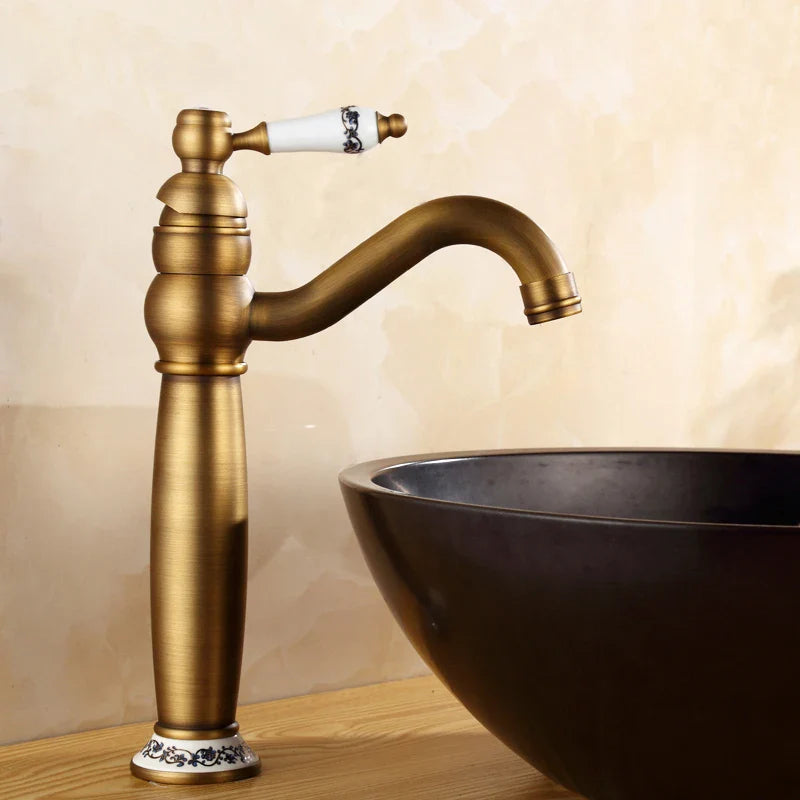 Afralia™ Antique Finish Brass Basin Faucet for Bathroom Vanity Sink Mixer