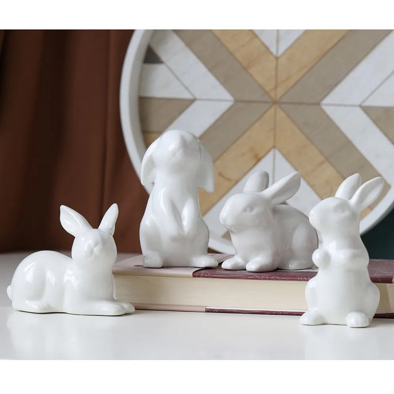 Afralia™ Ceramic Bunny White Rabbit Figurine Home Decoration Statue Ornament Landscape