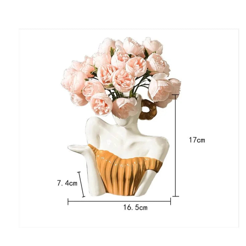 Afralia™ Woman Statue Ceramic Vase Home Decor Flower Arrangement Accessory