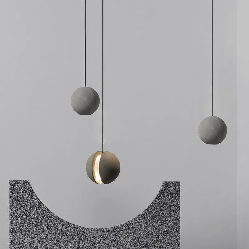 Afralia™ Moon Planet Cement Pendant Light: Modern Nordic Wabi Sabi Hanging Lamp for Dining Room