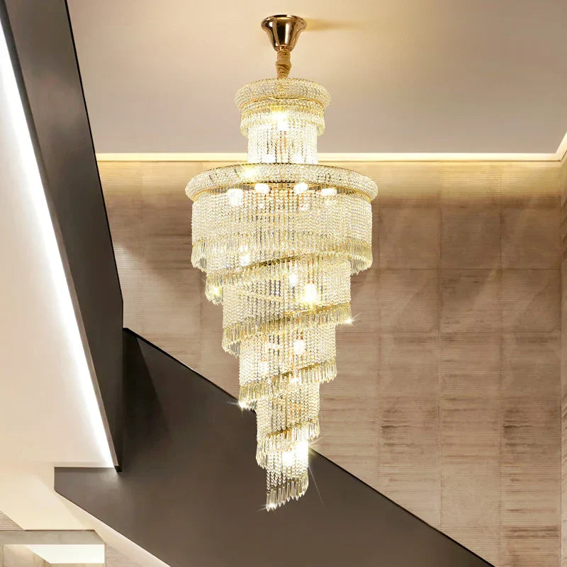 Afralia™ Crystal Spiral Staircase Chandelier for High-end Sales Office Hall Lighting