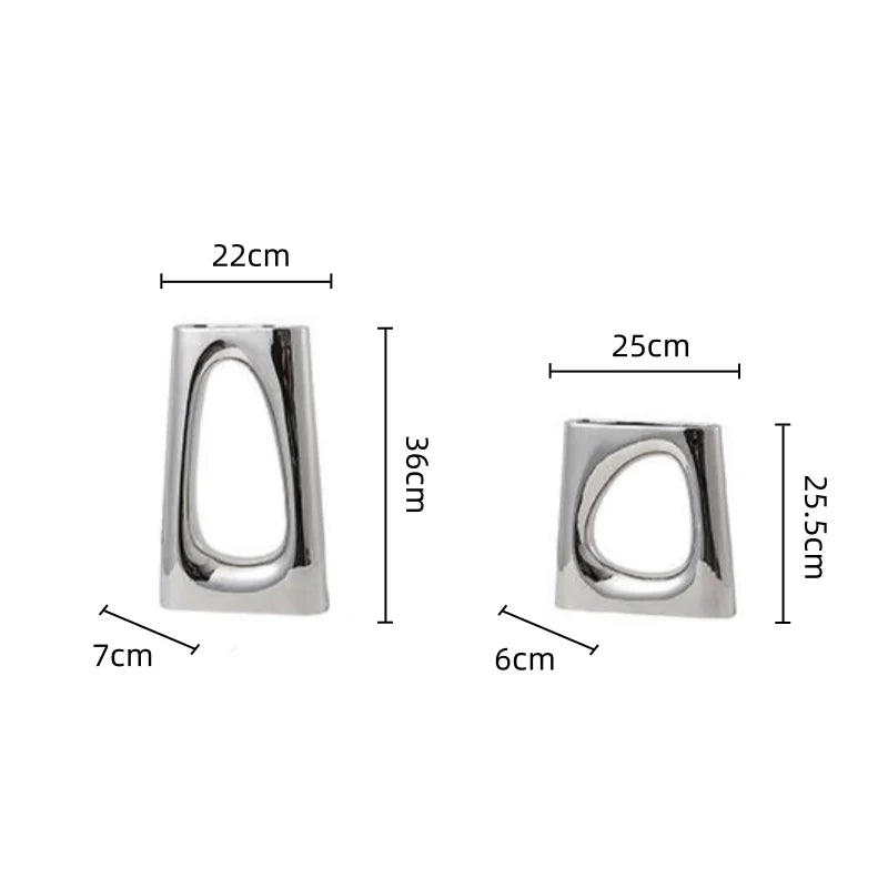 Afralia™ Silver Geometric Ceramic Vase for Home Decor and Floral Arrangements