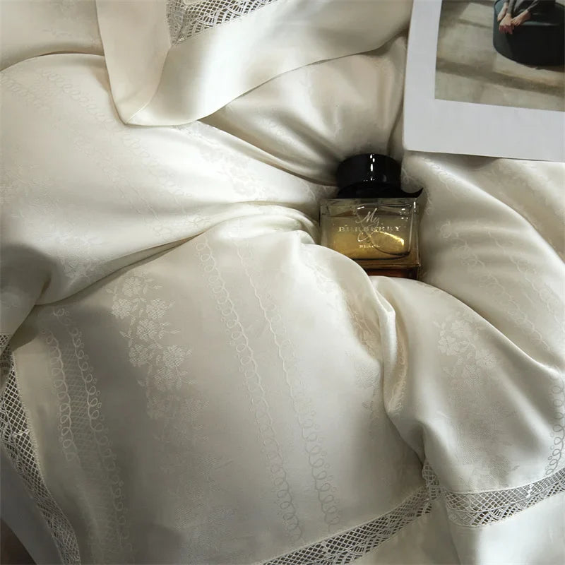 Afralia™ Silky Jacquard Summer Bedding Set with Hollow Lace Design
