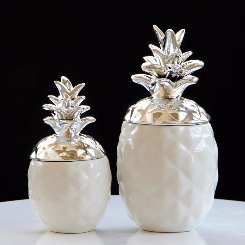 Afralia™ Porcelain Pineapple Jars Set: Decorative Ceramic Storage Containers & Jewelry Plates Tray