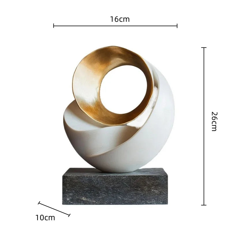 Afralia™ Golden Ring Abstract Resin Figurines, Home Decor, Geometric Design