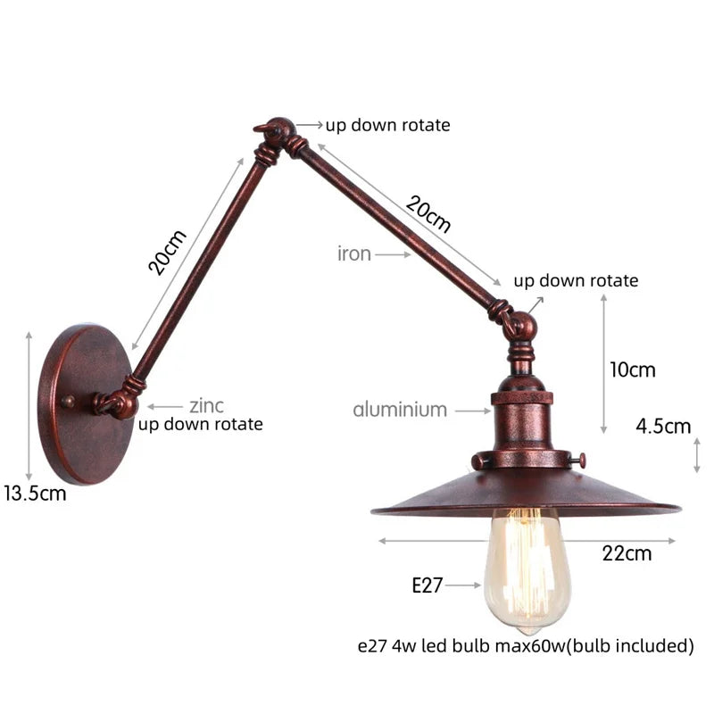 Afralia™ Rustic Vintage LED Wall Lamp with Pull Chain Switch for Stair, Restaurant, Bedroom