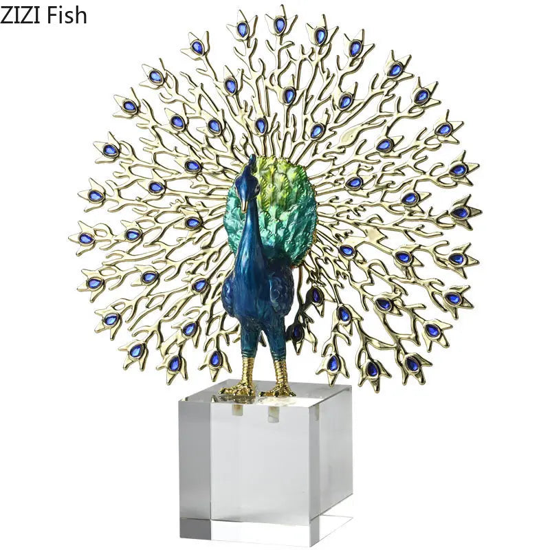 Peacock Ornament Sculpture Crystal Base | Afralia™ Room Decor Statue