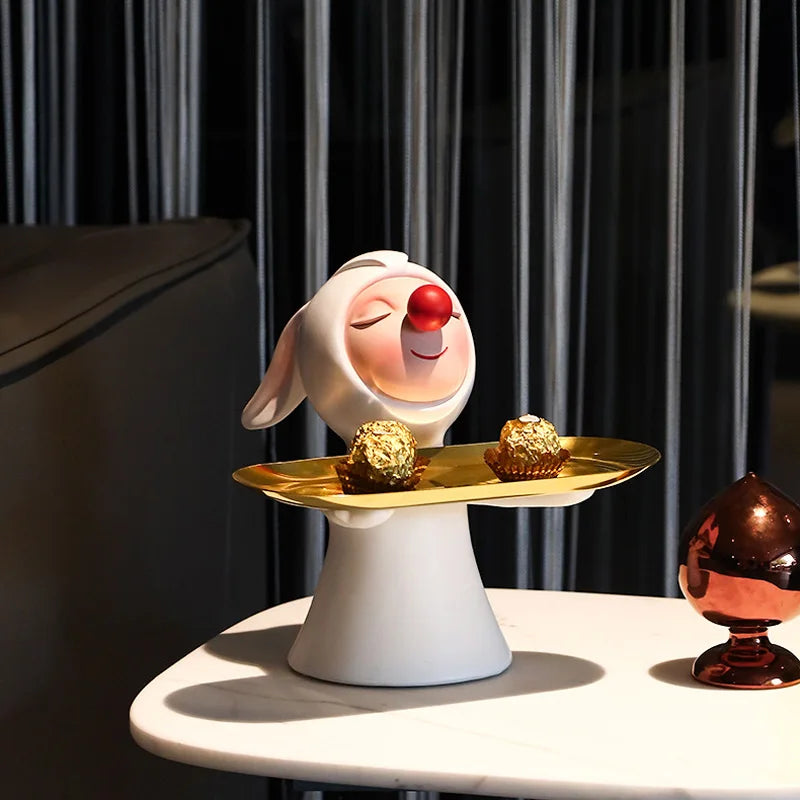 Afralia™ Clown Bust Sculpture: Golden Candy/Key Tray Kids Balloons Figurine Decor