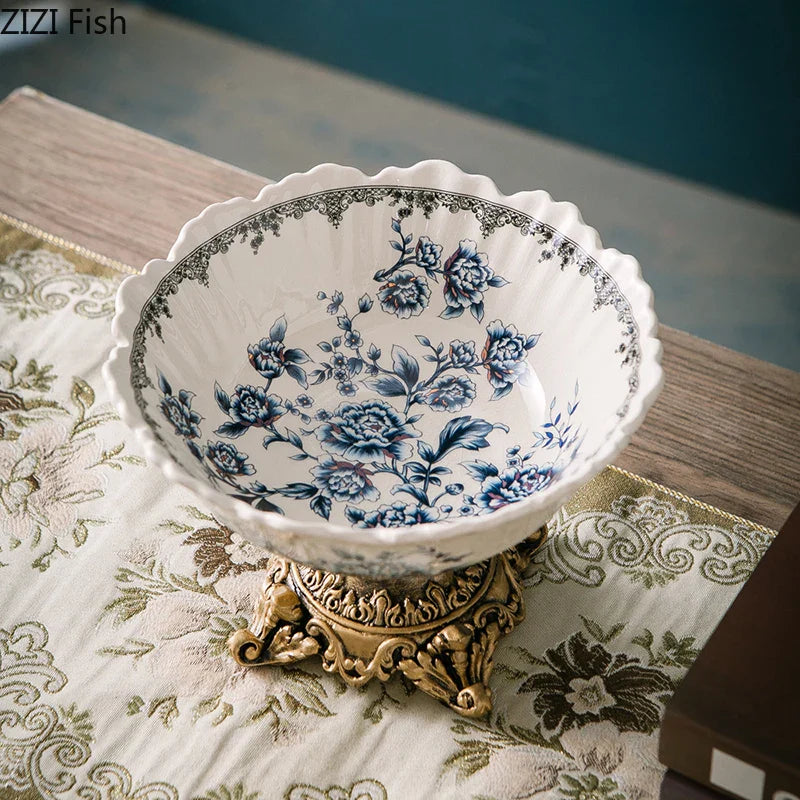 Afralia™ Colorful Flower Pattern Fruit Bowl Tray, High-Footed Dessert Plate for Coffee Table