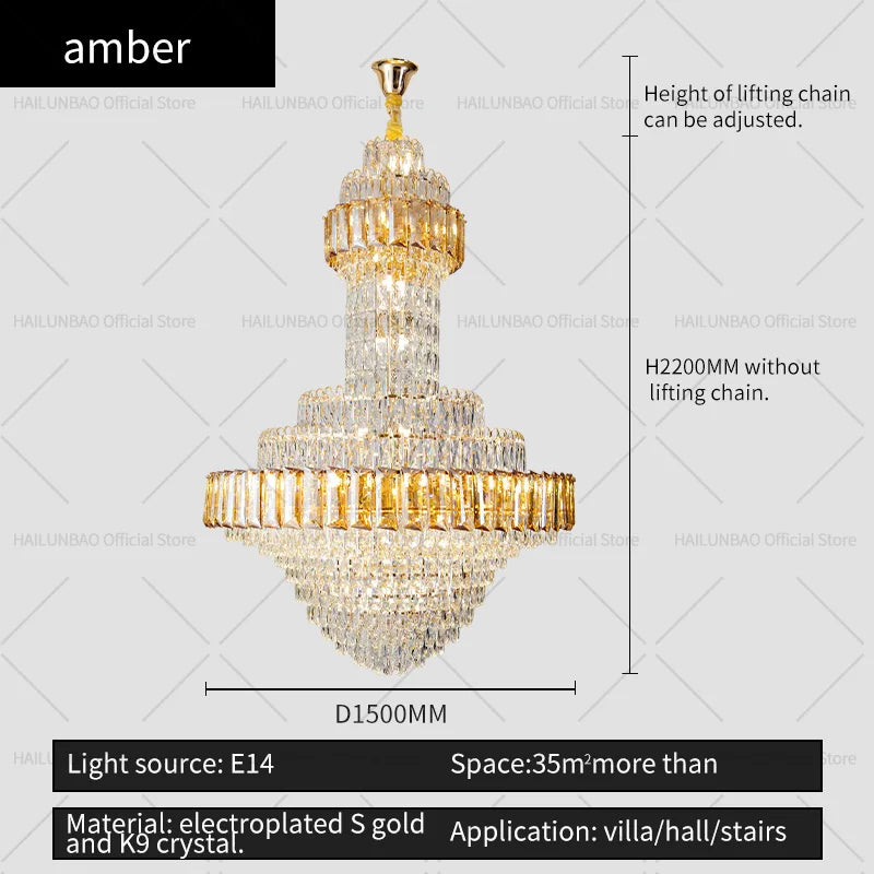 Afralia™ Round Villa Crystal Chandelier Modern Luxury Staircase Light Atmospheric Foyer Dining Room