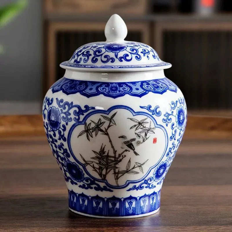 Afralia™ Blue White Porcelain Tea Pot Canister for Sealed Storage Organization