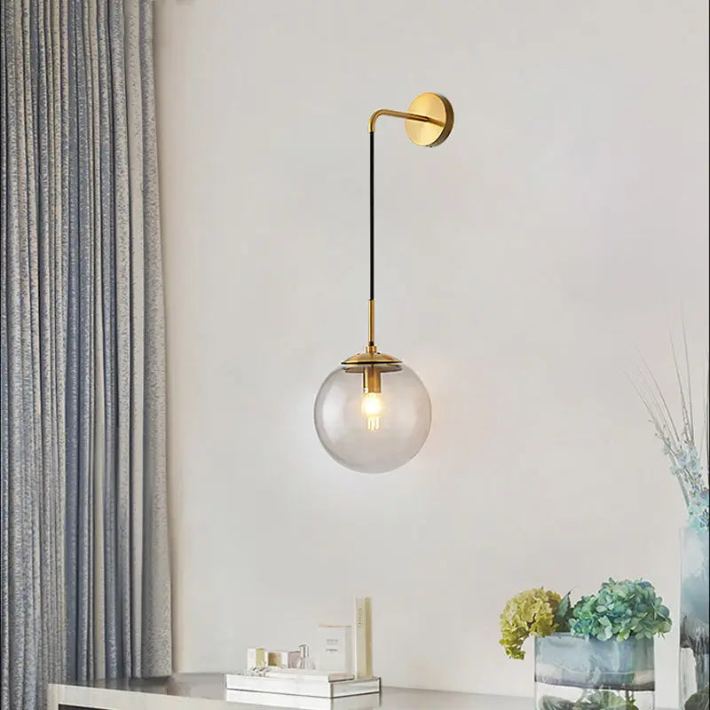 Afralia™ Nordic Brass Glass Wall Sconce: Elegant Living Room Bedside Lighting