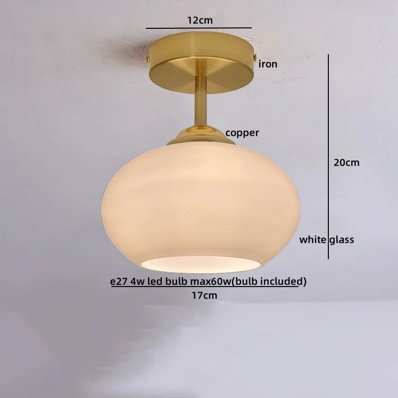 Afralia™ Copper Glass LED Ceiling Light for Indoor Balcony Kitchen Porch Decor