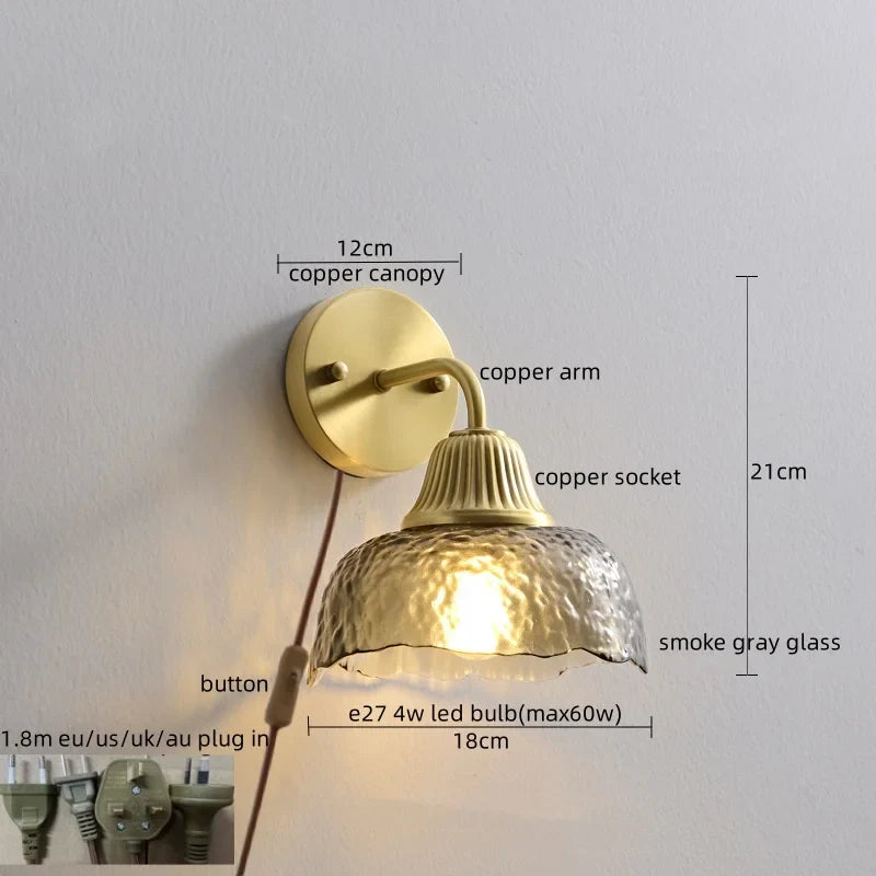 Afralia™ Copper Glass LED Wall Lamp Japanese Style Home Decor Fixture