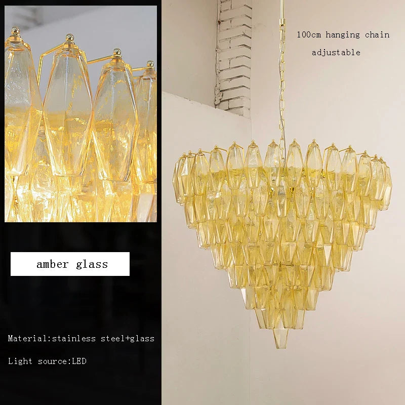 Afralia™ Amber Glass LED Ceiling Chandelier for Villa Living Room