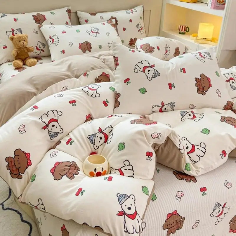 Afralia™ Cartoon Cat Floral Duvet Set, Girls' Pink Bedding Collection