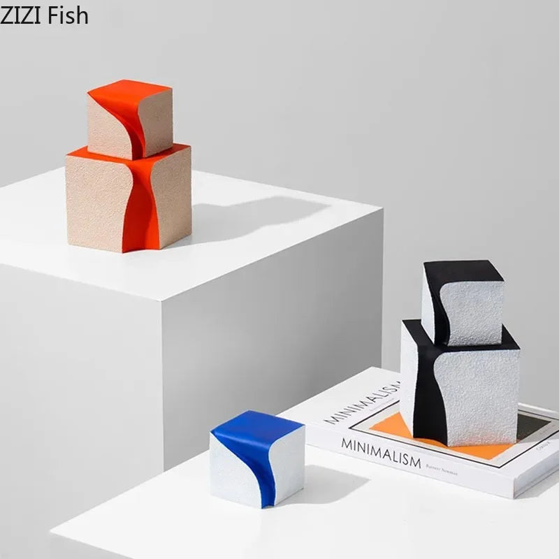 Afralia™ Geometric Resin Block Abstract Sculpture Desk Decoration Ornaments Cube Aesthetic Artwork