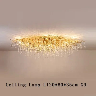 Afralia™ Copper Branch Water Crystal Chandelier for Luxury Living Room and Salon