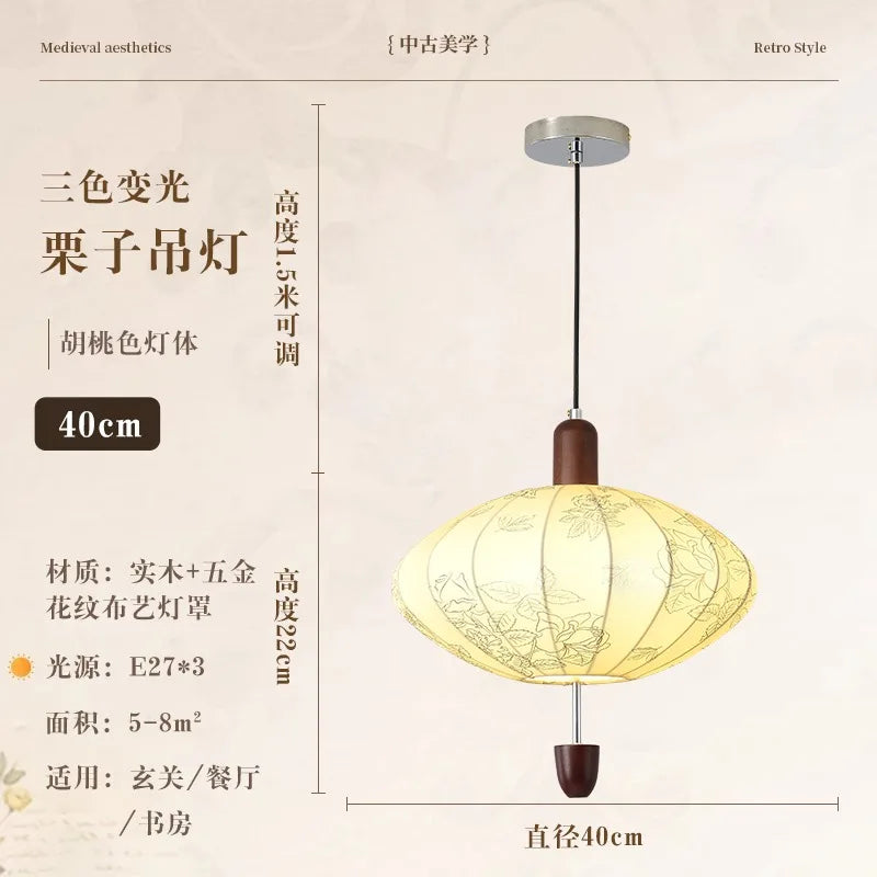 Afralia™ Zen Art Wooden Pendant Light LED E27 Decorative Chestnut Lamp for Tea Room Bedroom