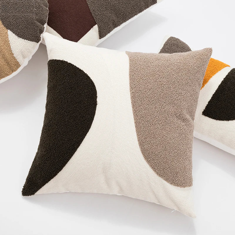 Afralia™ Abstract Beige Coffee Brown Knot Cushion Cover | Handmade Neutral Art for Sofa Bed