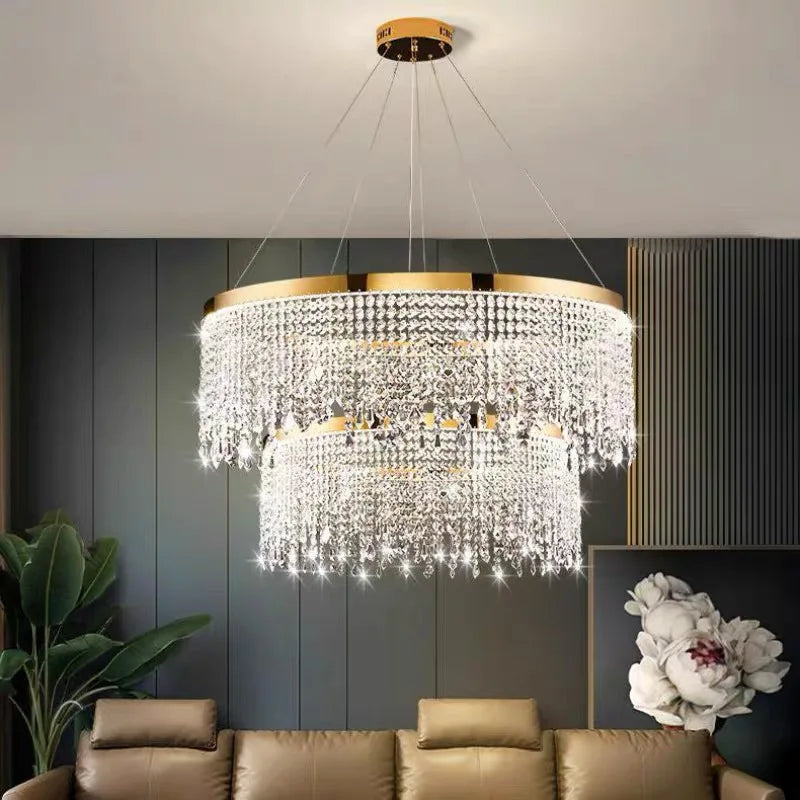 Afralia™ Crystal Chandelier Pendant Light for Living Dining Room Luxury Lamps