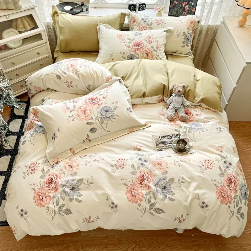 Afralia™ Sanded Cotton Bedding Set King Queen RU Size Duvet Cover Sets, Premium Quality
