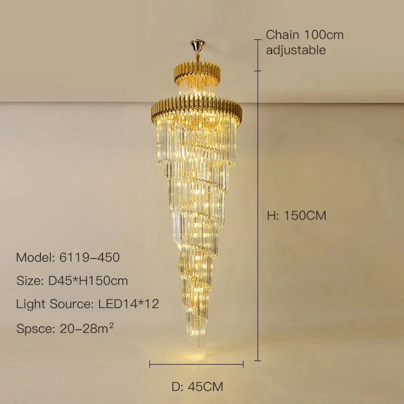 Afralia™ Modern Crystal Chandelier Black/Gold Light Fixture for Luxury Living Room, Villa, Staircase