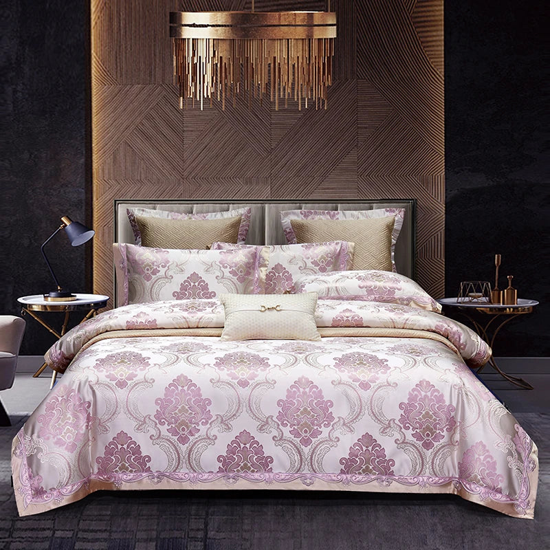Afralia™ Luxe Purple European Jacquard Cotton Bedding Set: Duvet Cover, Sheet, Pillowcase
