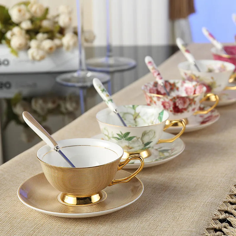 Afralia™ Porcelain Coffee Cup Saucer Spoon Set | Luxury Tea Mug 200ml Bone China