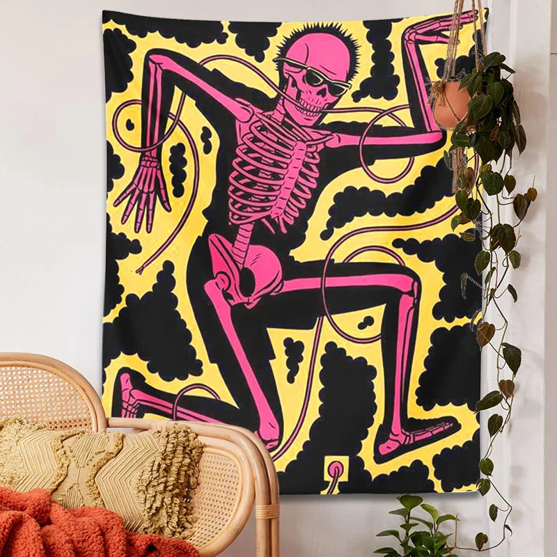 Afralia™ Skeleton Electric Shock Dance Hippie Tapestry - Home Decor & Wall Hanging