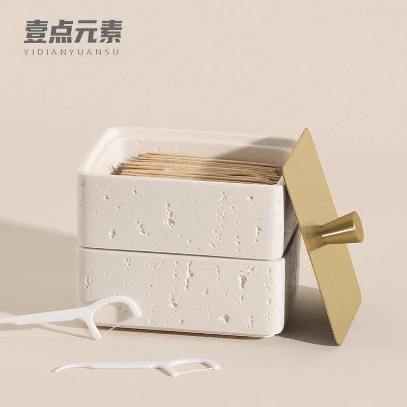 Afralia™ Double Decker Jewelry Organizer with Natural Stone, 2 in 1 Floss Box & Bathroom Ornament