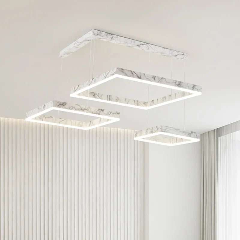 Afralia™ Square Marble Chandelier: Nordic Modern Living Room Pendant Light & Dining Lamp