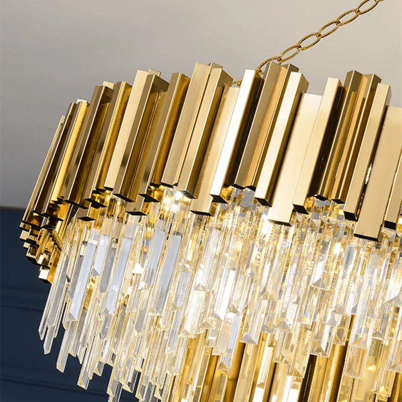 Afralia™ Gold Crystal LED Pendant Lights for Dining Room - Stunning Indoor Suspension Fixtures