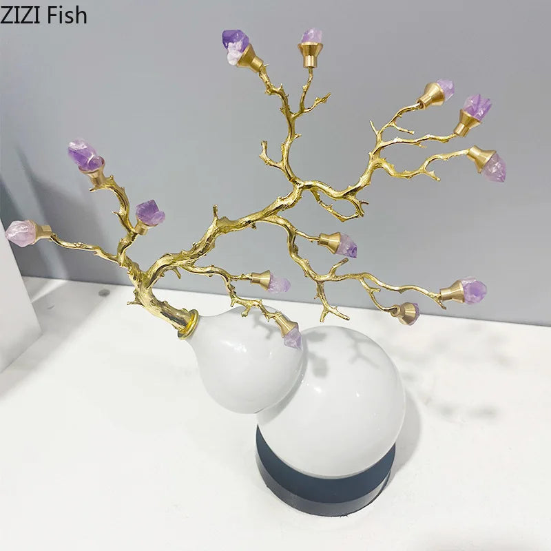 Afralia™ Gold Gourd Branches Luxury Ornaments Feng Shui Home Decor Crafts