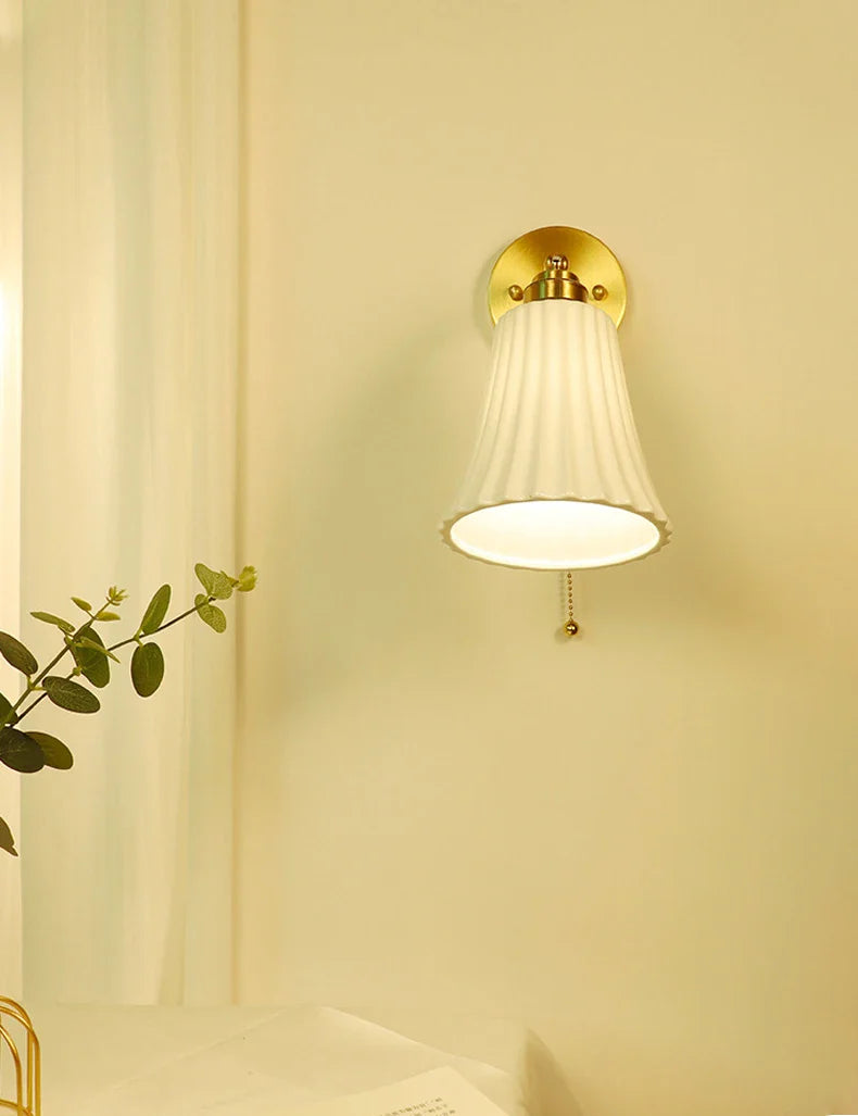 Afralia™ Retro Brass Wall Sconce - Luxury Bedroom Ceramic Wall Light